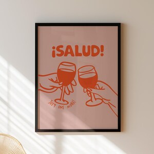 Salud Just One More print retro wijn poster proost teken bar winkelwagen kunst keuken poster restaurant decor rood blauw slaapzaal print kombuis muur kunst