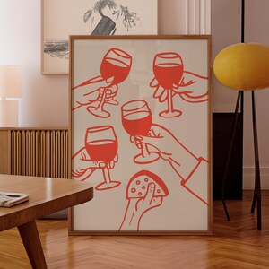 Barwagen print proost poster restaurant decor retro keuken muurkunst wijn muur drankjes print afdrukbare wanddecoratie leuke rode barwagen kunst