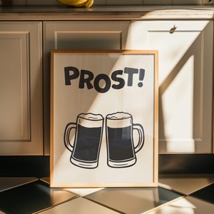Prost biermok poster zwart-wit retro pub decor bier minnaar cadeau keuken print Oktoberfest viering bar kar kunst pub decor drankje kunst