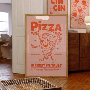 Plakat Retro Pizza Foodie Wall Art 1980s Pizzeria Print Pizza Lovers Decor In Crust We Trust Best Pizza in Town Poster Printable Kitchen Art