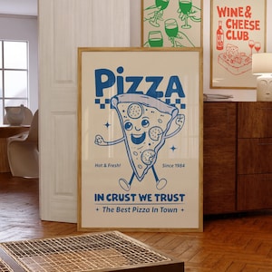 Trendy Retro-Stil Pizza Druck Vintage-inspirierte Cartoon Kunst Pizza Liebhaber Essen Poster Druckbare Küche Kunst Geschenk für Feinschmecker Zum Mitnehmen Poster