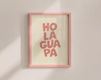 Hola Guapa Poster: Trendy Minimalist Wall Art, Pastel Pink (Digital Download)