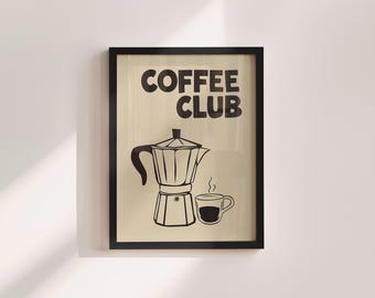 Coffee Club Print: Retro Espresso Machine Art, Brew Crew Poster (Digital Download)
