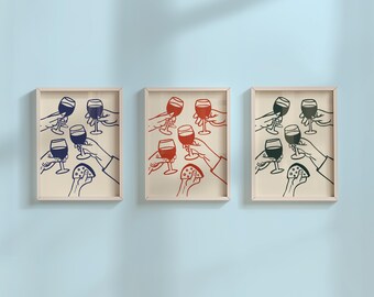 Retro Cheers Wine Print: Fun Bar Cart Art, 16 Colors (Digital Download)
