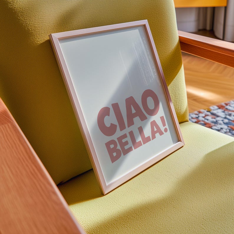 Girly Ciao Bella Art Print in pastel pink