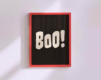 Boo! Halloween Print: Minimalist Spooky Wall Art, Black and White (Digital Download)