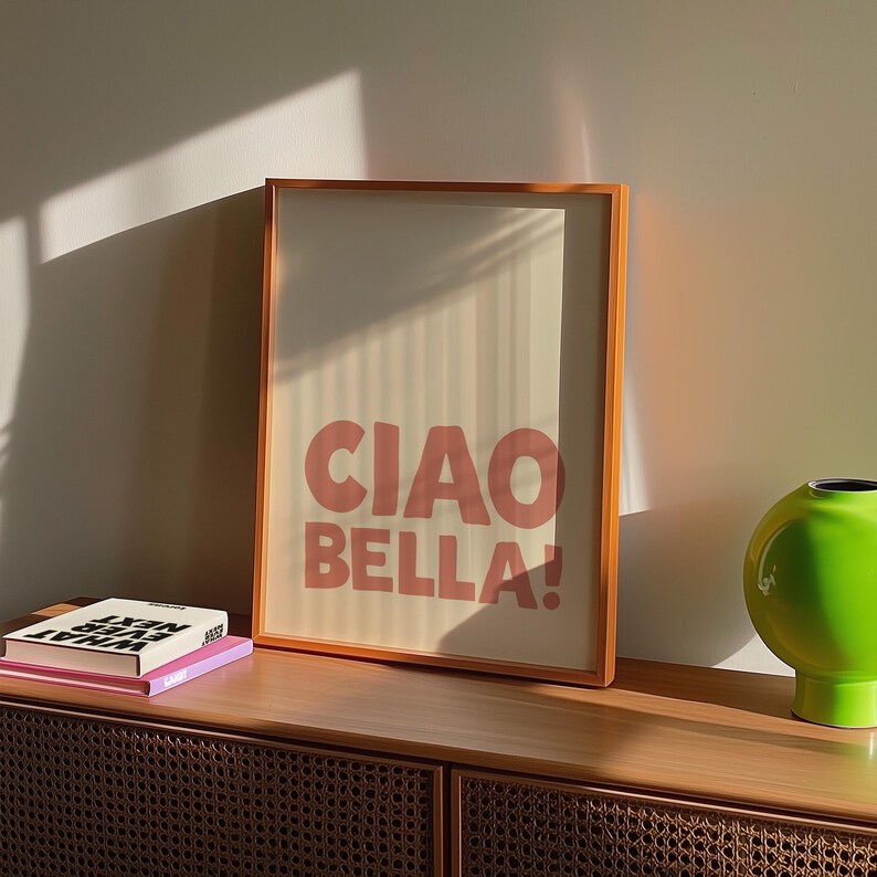 Girly Ciao Bella Art Print in pastel pink