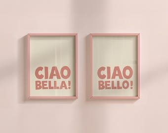 Juego de láminas Ciao Bella Ciao Bello: Decoración italiana retro, rosa pastel (descarga digital)