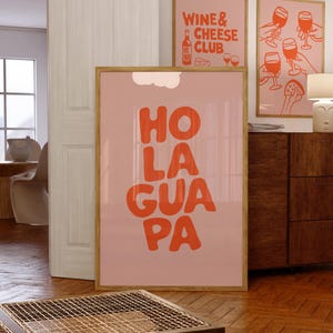 Hola Guapa Digital Print Poster Retro Spanish Wall Art Entryway Decor Printable Orange and Pink Decor Minimalist Love Quote Unique Gift Idea