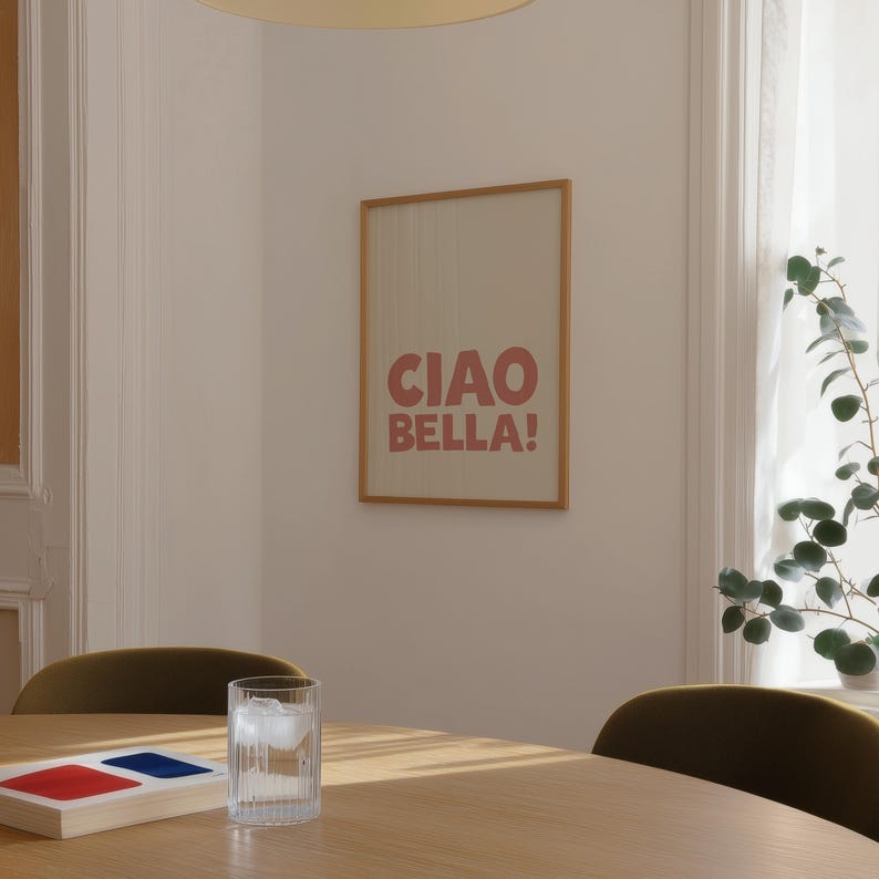 Girly Ciao Bella Art Print in pastel pink