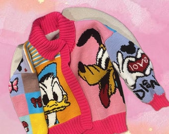 Mickey Mouse Figured Colorful Cardigan, Chunky Cardigan, Colorful Cardigan, Knitted Wool Cardigan, Hand Knitted Cardigan, For a Warm Winter