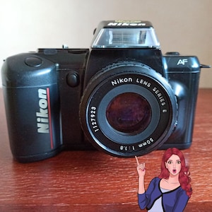 Nikon F-401 N4004 Retro Film SLR Camera AF + Vintage Nikon Lens Series E 50mm 1.8, 35mm Film Camera. Made in Japan.