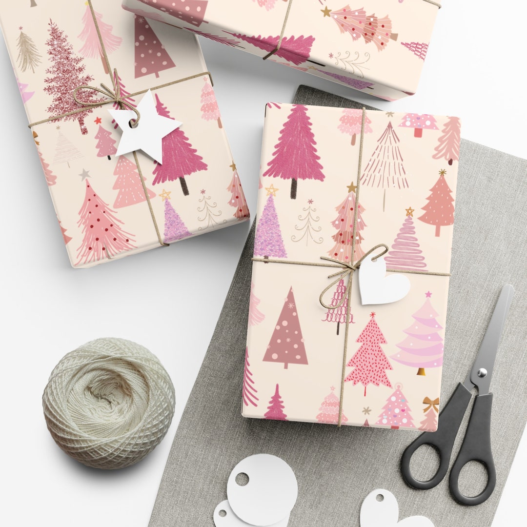 Christmas Wrapping Paper Pink Gift Wrap Pink Christmas Tree Etsy