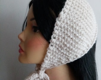 Handknit crochet adult bonnet headband Tunisian Crochet prairie headscarf headwrap hood