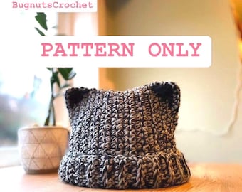 Gorro de orejas de gato fácil de tejer (patrón PDF)