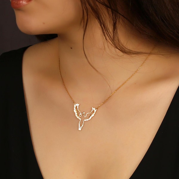 925 Silver Phoenix Necklace, Symbol of Change, Guardian Phoenix, Dainty Silver Phoenix Jewelry, Phoenix Charm, Firebird Necklace