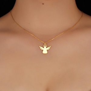 14K Solid gold  Angel Necklace, Guardian Angel Necklace | Dainty Angel Jewelry, Angel Charm, Memorial Necklace, Christmas Gift