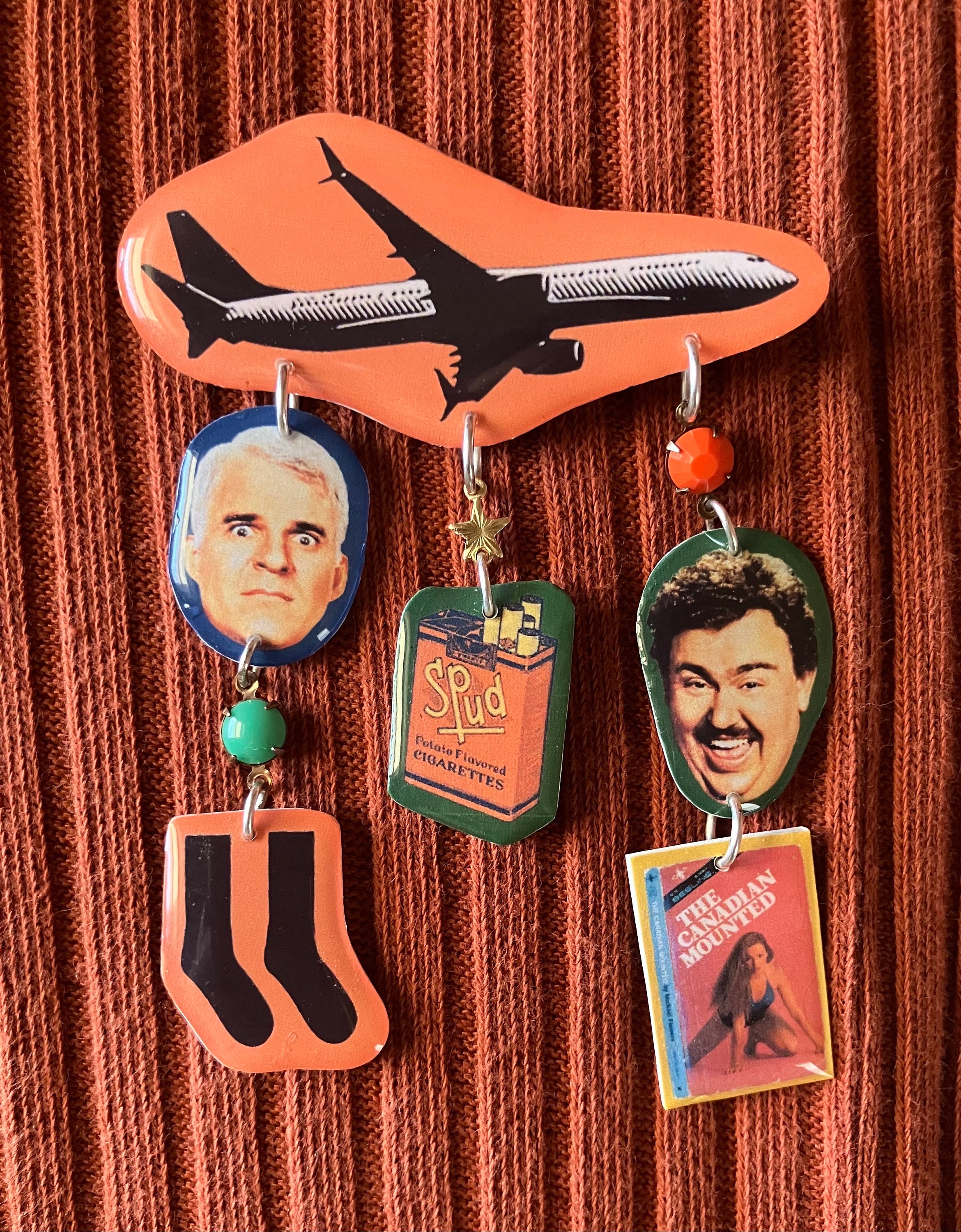 Planes, Trains and Automobiles - dangle charm brooch