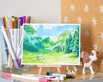 Valley Cow Painting: High Quality Print