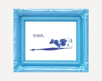 Man Cow Drawing: High Quality Mini Print