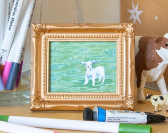 Lamb Watercolor: High Quality Framed Mini Print