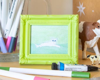 Green Cat Painting: High Quality Framed Mini Print