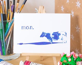 Man Cow Drawing: High Quality Print