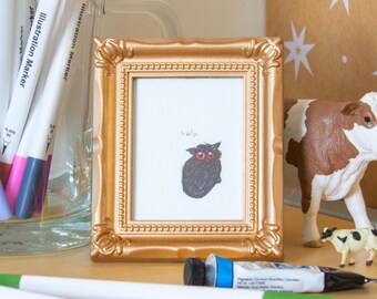 Help Cat Drawing: High Quality Framed Mini Print