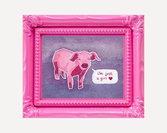 Just a Girl Pig Watercolor: High Quality Framed Mini Print