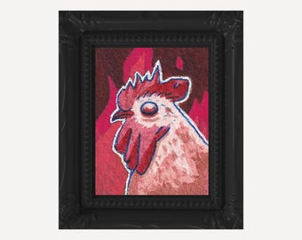 Fire Chicken Painting: High Quality Framed Mini Print