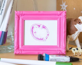Lazy Pink Cat Drawing: High Quality Framed Mini Print