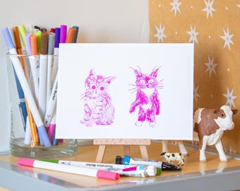 Two Cats Drawing: High Quality Print