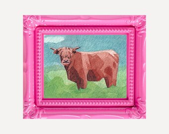 Highland Cow Painting: High Quality Framed Mini Print