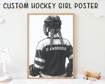 Personalized Hockey Girl Poster: Custom Number, Ice Hockey Wall Art