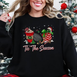 Tis The Season Hockey Sweatshirt Hockey Mom Gift Christmas Hockey Apparel Winter Sports Clothing Festive Ice Hockey Jumper Festive Hockey