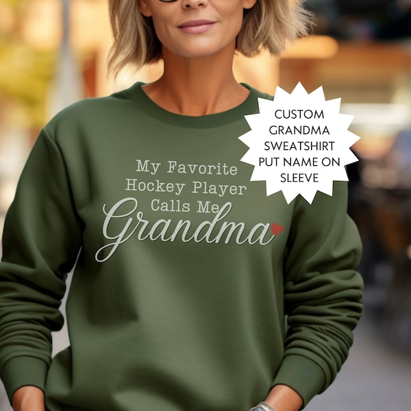 Hockey Oma Sweatshirt Benutzerdefinierte Oma Geschenk Personalisiertes Oma Sweatshirt Mein Lieblings-Hockeyspieler Kundenspezifisches Hockey-Großmutter-Sweatshirt