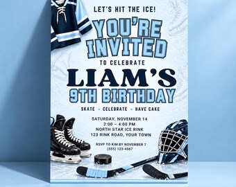 Hockey Birthday Party Invitation Template: A Little Rookie Hockey Invite (Digital Download editable in Canva)