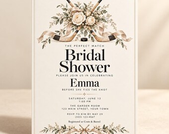 Hockey Bridal Shower Invitation Template: The Perfect Match Floral Hockey Invite (Digital Download, Editable in Canva)