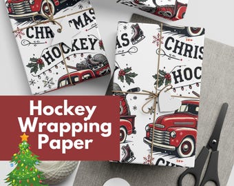 Hockey Weihnachtsgeschenkpapier mit festlichem Truck & Skates Design