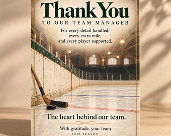 Hockey Team Manager Thank You Card Template (Digital Download, Editable in Canva)