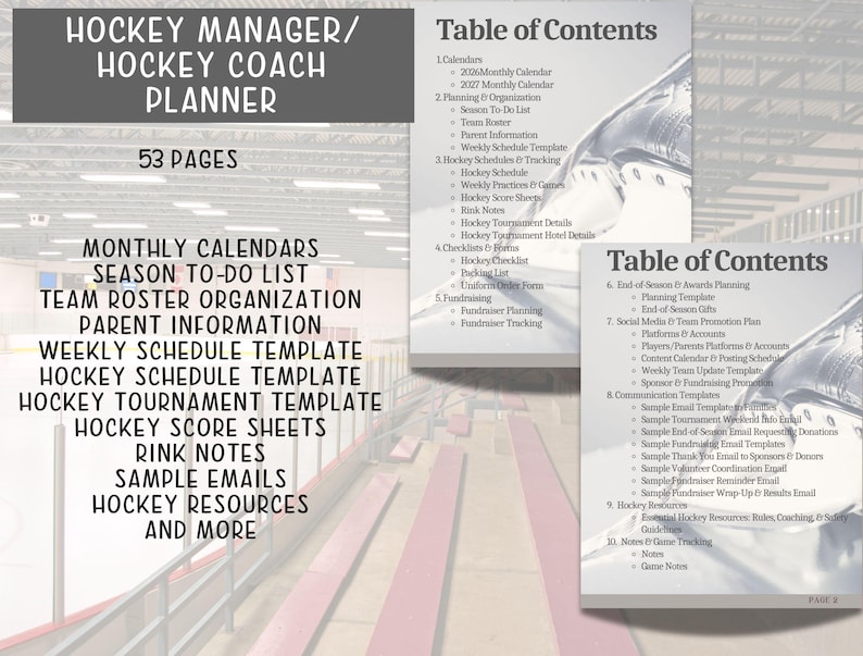 Hockey Manager & Coach Planner: Team Organization, 2026 - 2027 Planner (PDF Download) image 2