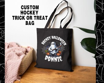 Personalized Hockey Trick or Treat Bag: Custom Halloween Candy Tote