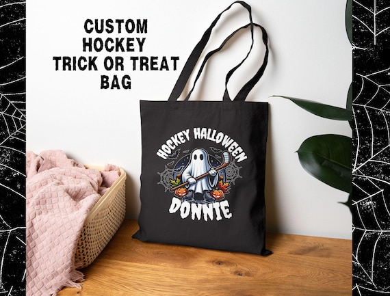 Personalized Hockey Trick or Treat Bag: Custom Halloween Candy Tote
