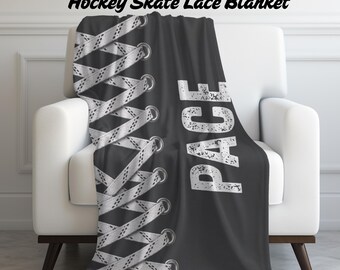 Personalized Hockey Skate Lace Fleece Blanket, Custom Name Number Gift