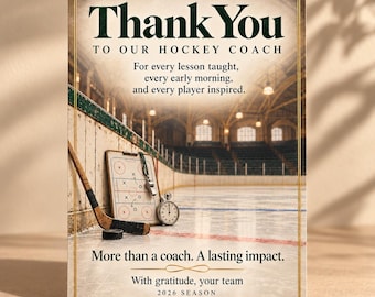 Hockey Coach Thank You Card Template - Personalized Coach Appreciation (Digital Download editable in Canva)
