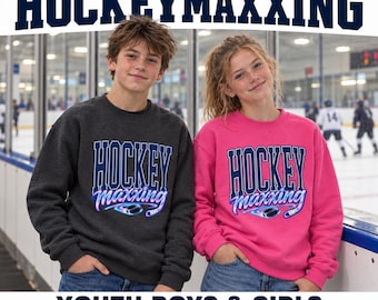 Hockeymaxxing Youth Sweatshirt, Varsity Hockey Crewneck, Gift for Kids Who Love Hockey