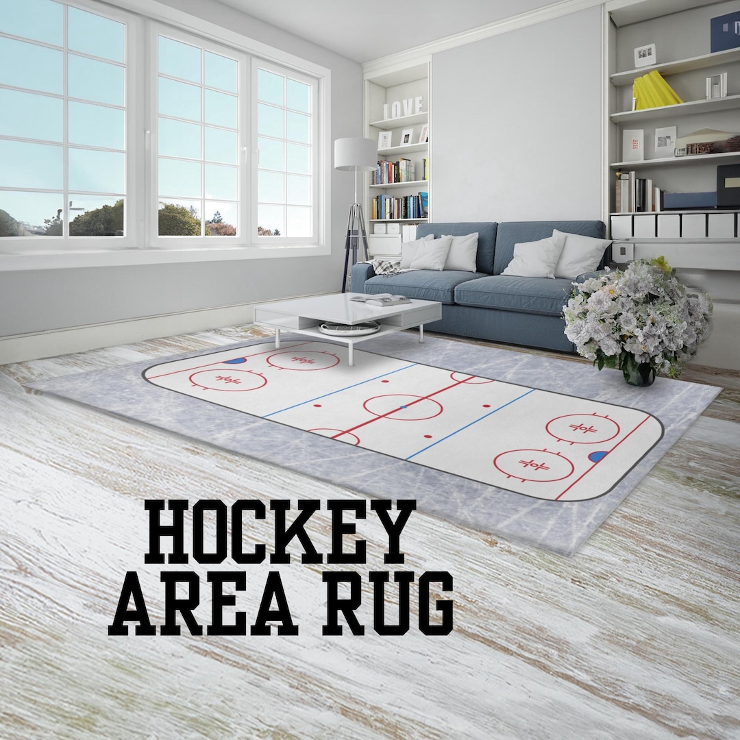 Rinkle Rugs Hockey Rink Area Rug: Polyester Chenille, Hockey Home Decor - Etsy