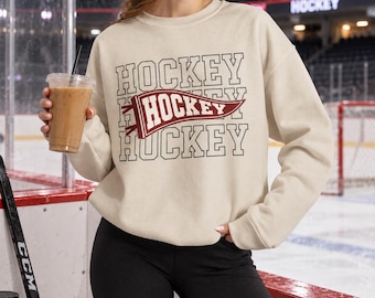 Retro Hockey Pennant Sweatshirt, Vintage Varsity Design, Game Day Fan Gift
