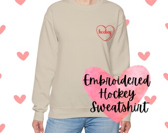 Embroidered Hockey Sweatshirt: Heart Candy Valentine's Gift