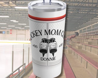 Personalized Hockey Mom Tumbler: Stainless Steel Coffee Mug, Custom Name Gift